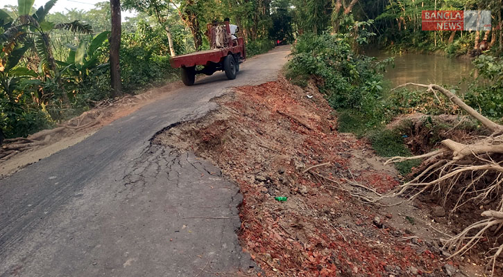 নলছিটি-মোল্লারহাট সড়কে ভাঙন, ভারী যান চলাচল বন্ধ