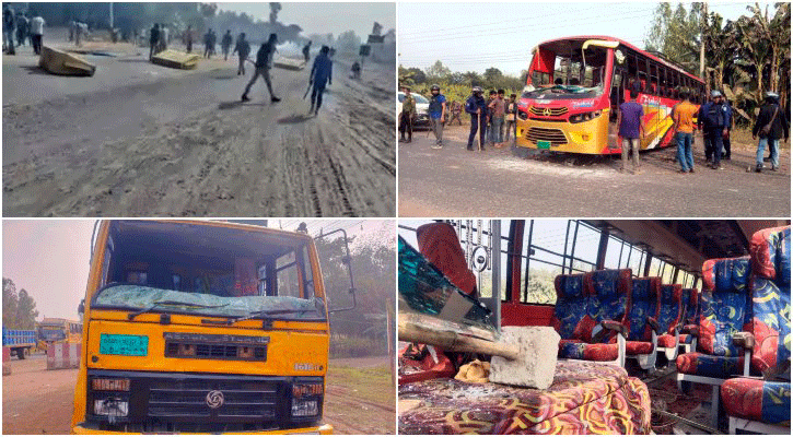 পলাশবাড়ীতে বিএনপি-পুলিশ ধাওয়া-পাল্টা ধাওয়া, ৫টি গাড়ি ভাঙচুর